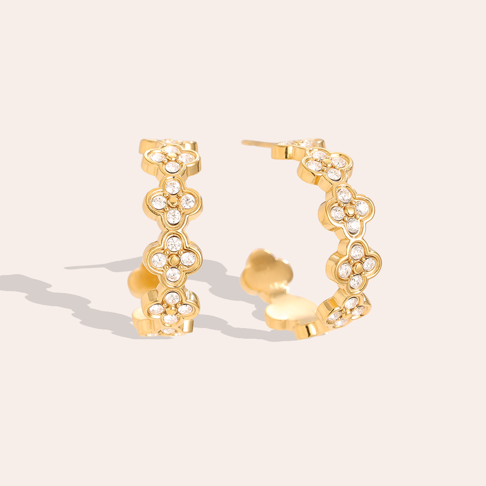 Edelstahl Ohrringe 2.5cm Diamond Lucky Flower Hoop