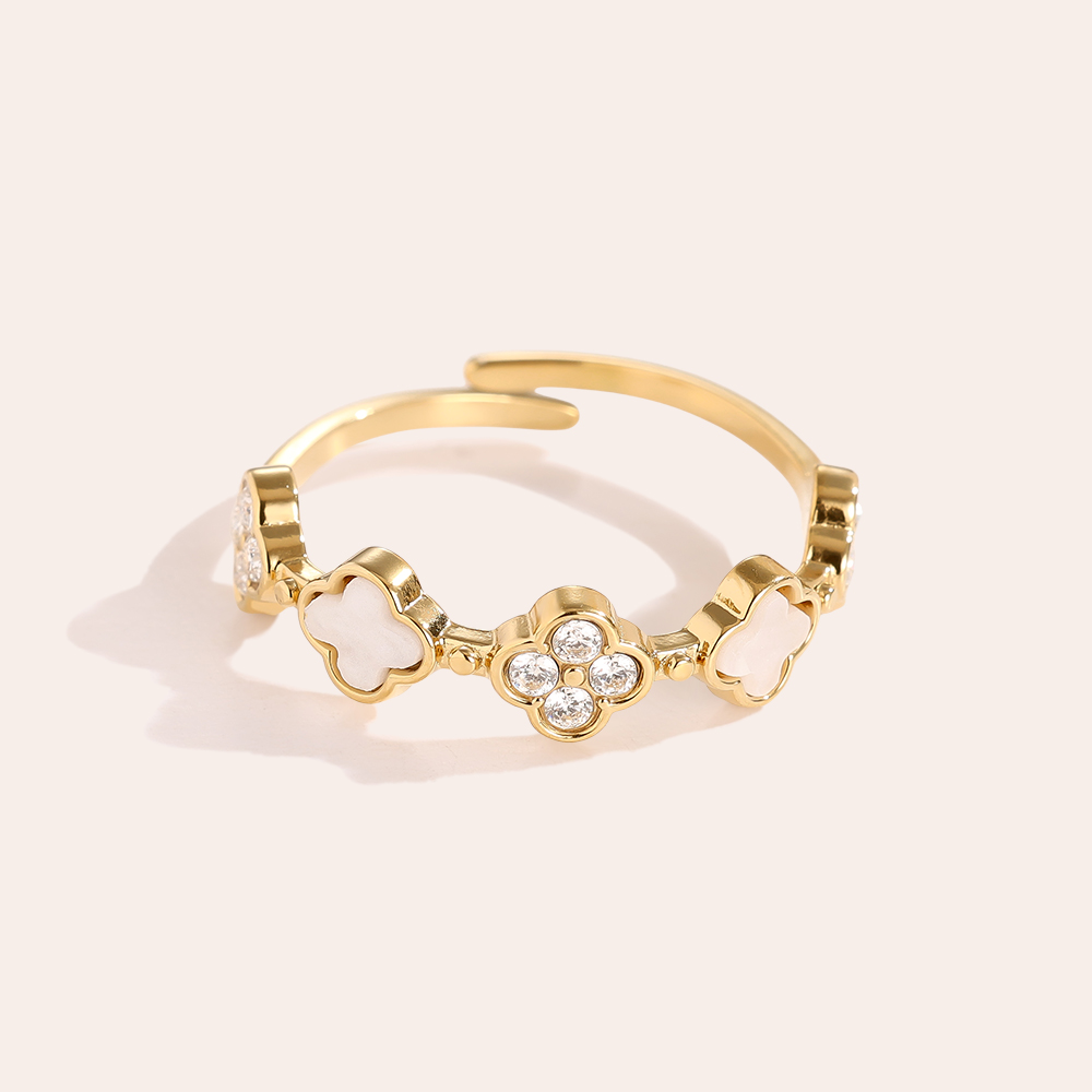 Edelstahl Ring Diamond Lucky Flower And Shell Flower