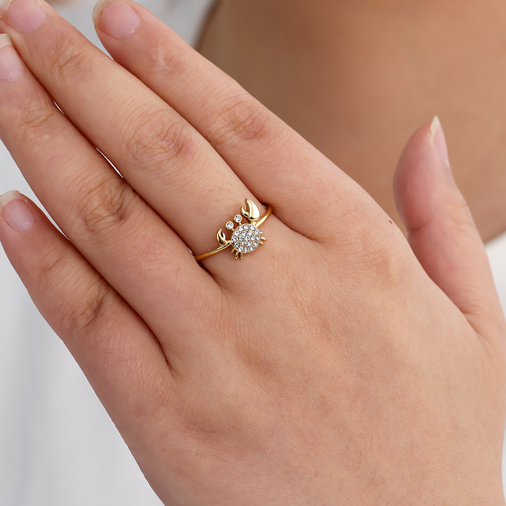 Edelstahl Ring Diamond Crab