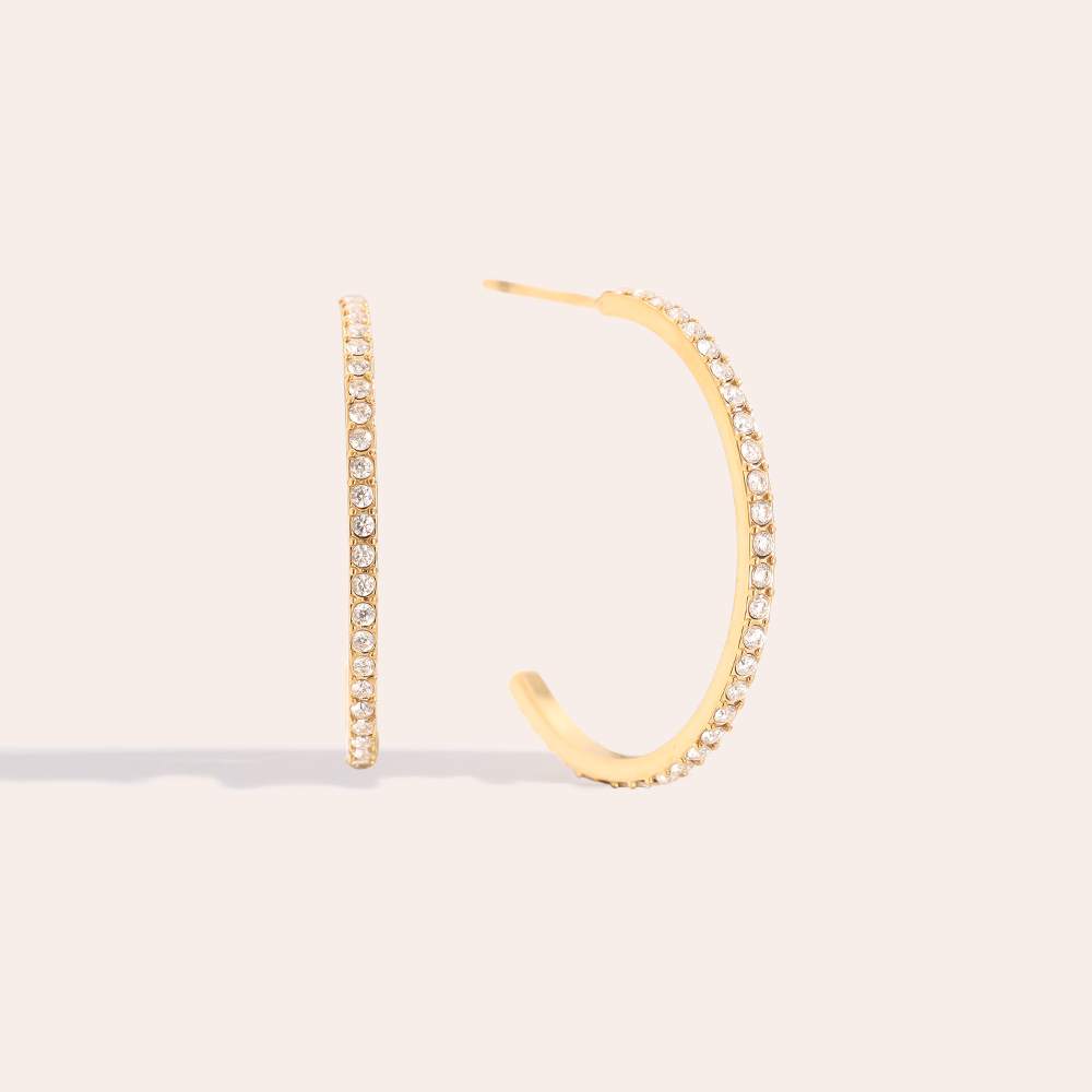 Edelstahl Ohrringe 20mm Simple Diamond Half Hoop