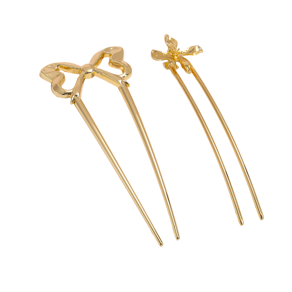 12.5cm 2Stk. golden Schleifen und Blumen Haarnadel Set   