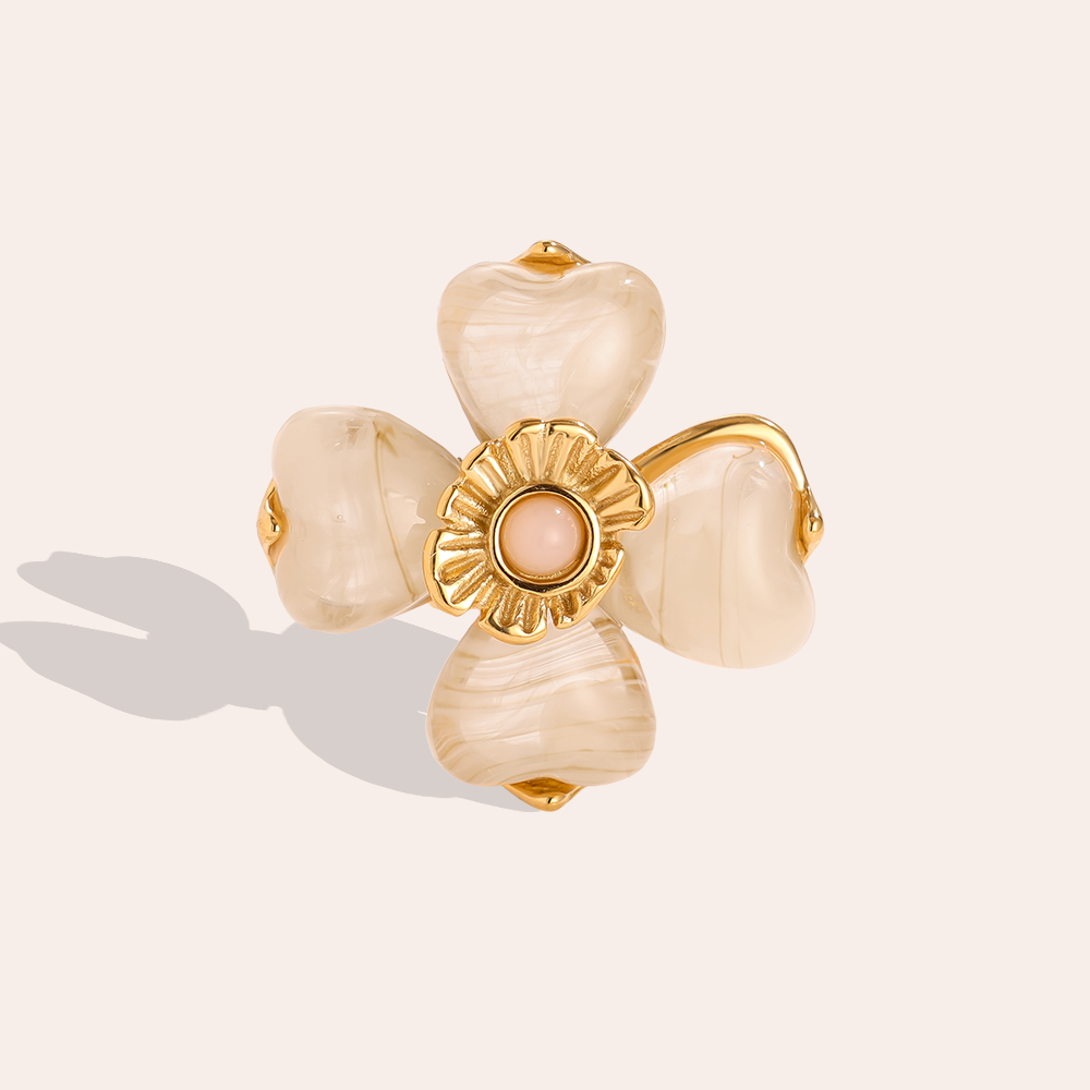 Edelstahl Ring Resin Flower