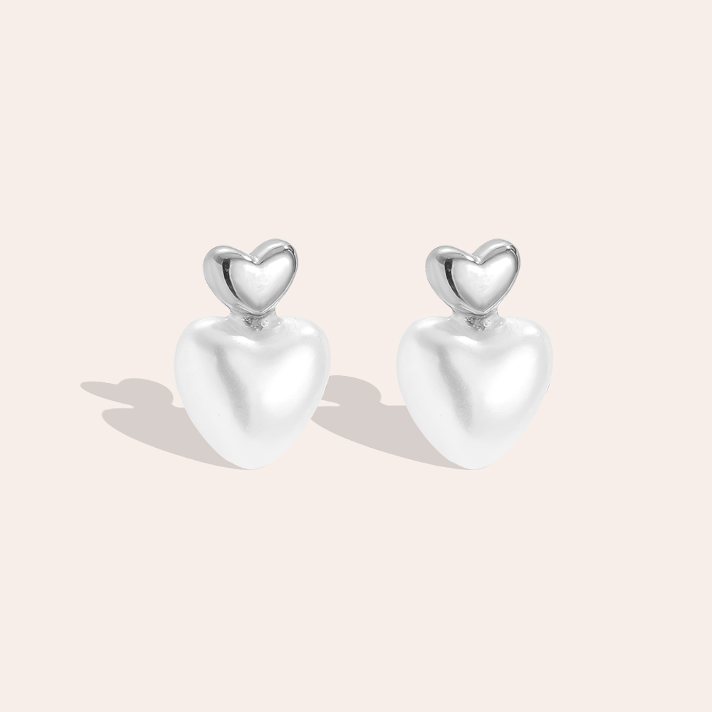 Edelstahl Ohrringe 1cm Pearly Heart
