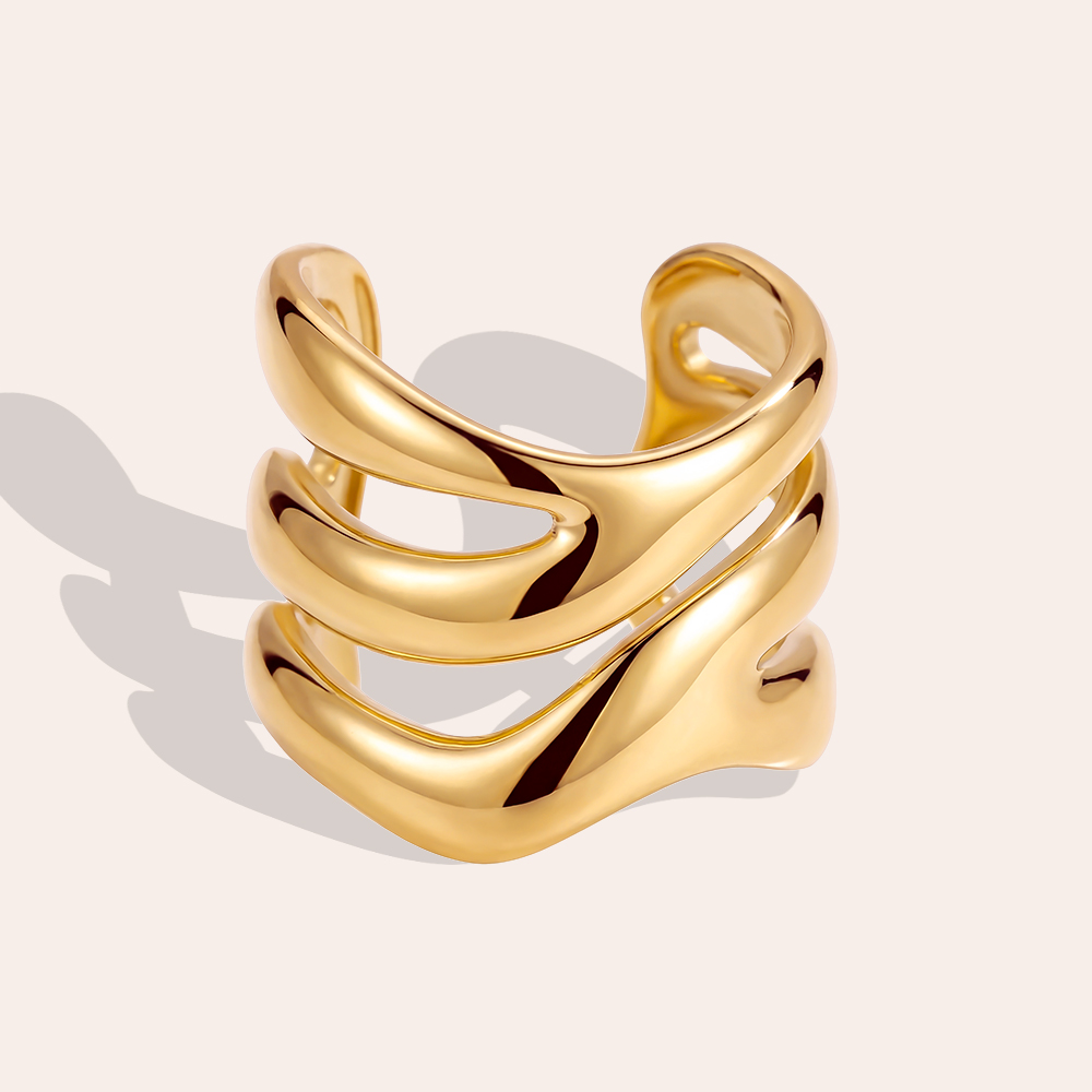Edelstahl Ring Verstellbarer dreistufige Waves