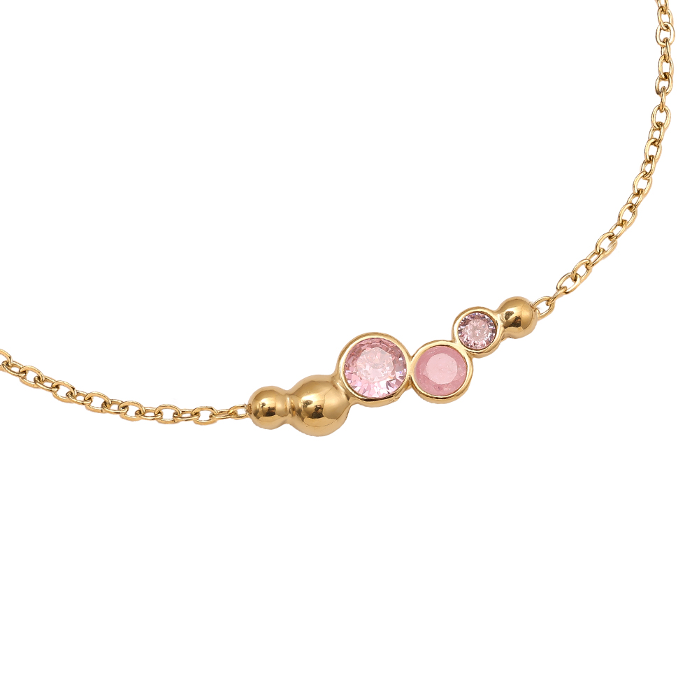 Edelstahl Armkette 17cm Pink Round Diamond