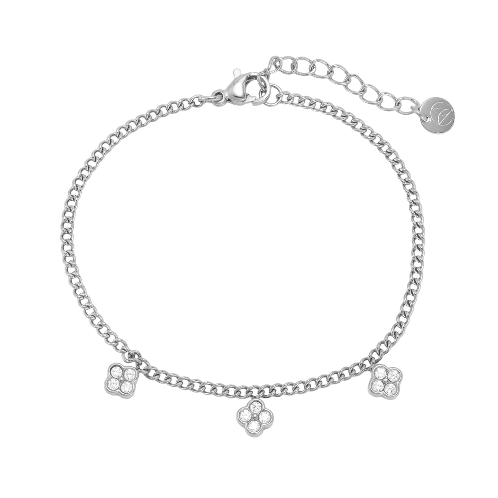 Edelstahl Armband 17cm drei Kleeblatt mit Zirkonia
