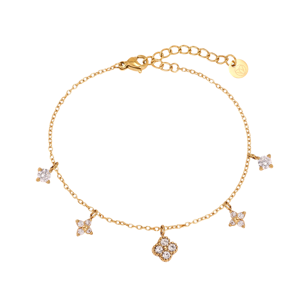 Edelstahl Armband 17cm verschiedene Zirkonia Kleeblatt 