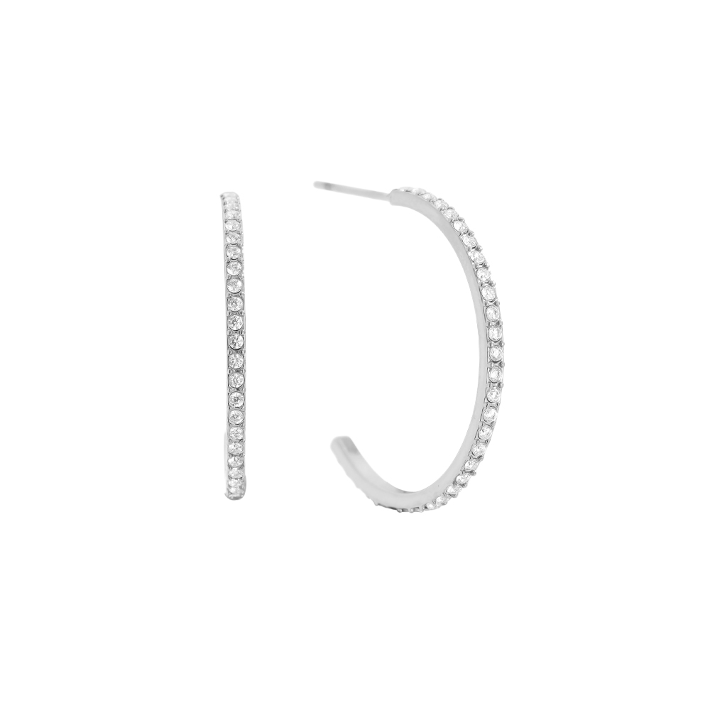 Edelstahl Ohrringe 20mm Simple Diamond Half Hoop