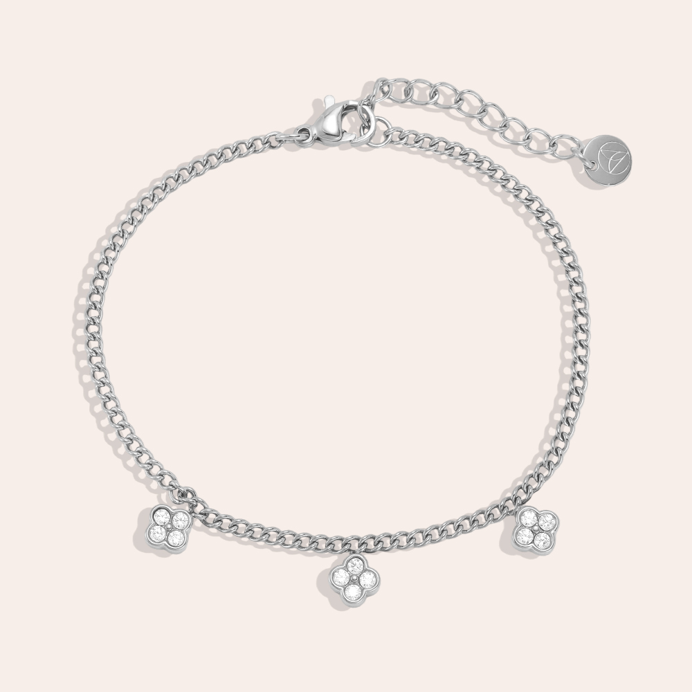 Edelstahl Armband 17cm drei Kleeblatt mit Zirkonia