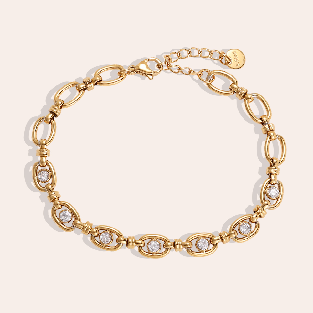 Edelstahl Armband 17cm ovale Kette mit Zirkonia