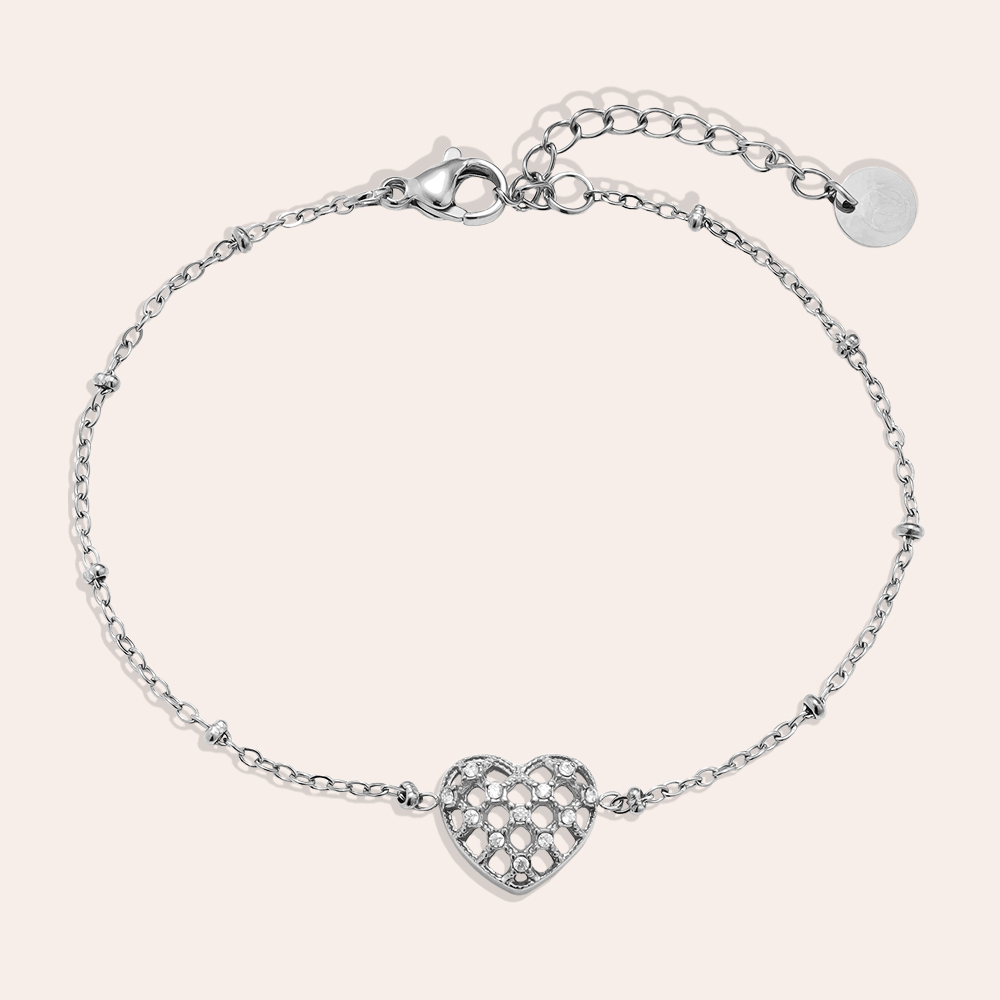 Edelstahl Armkette 17cm Pretty Diamond Heart