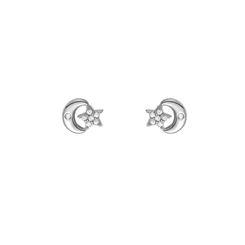 Edelstahl Ohrringe 7mm Zirkonia Stern und Mond
