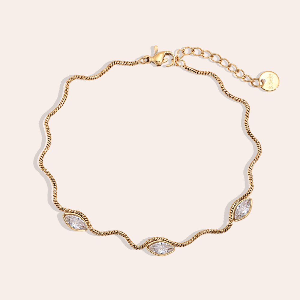 Edelstahl Armband 17cm Wellenkette mit Auge Zirkonia