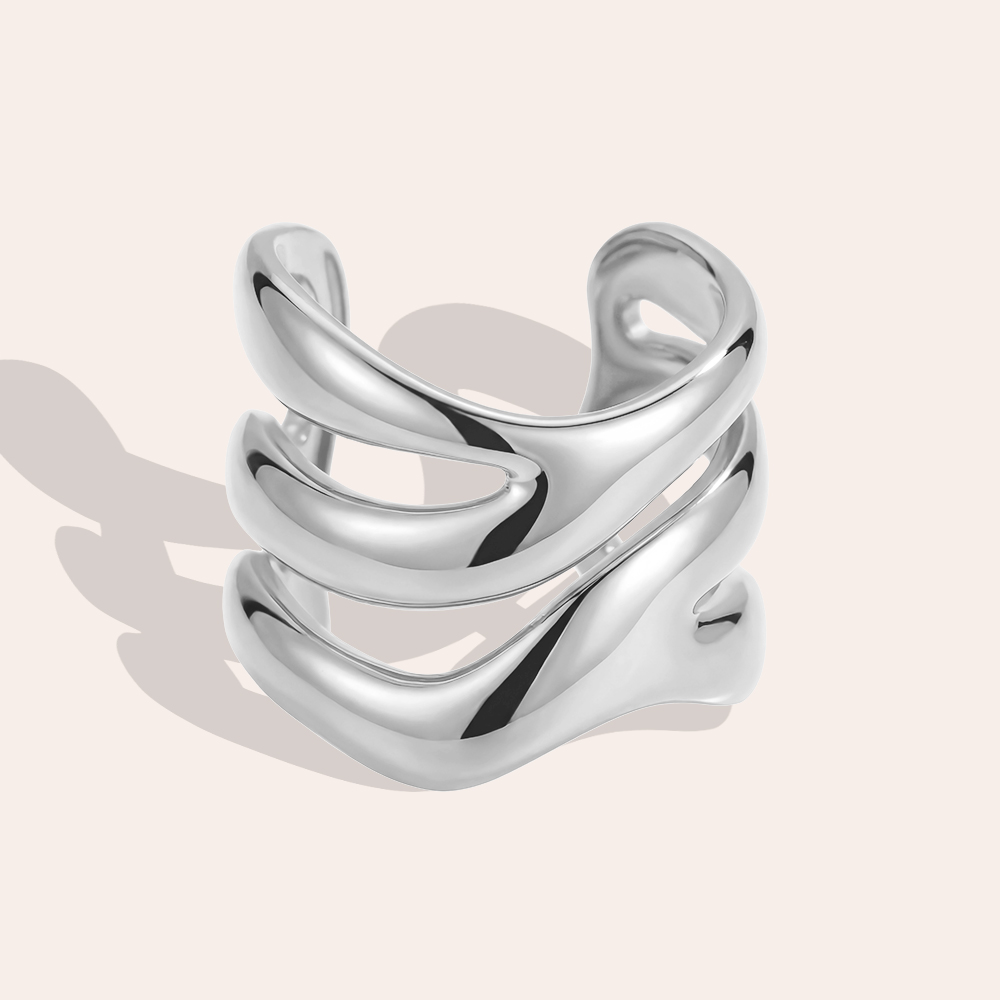 Edelstahl Ring Verstellbarer dreistufige Waves