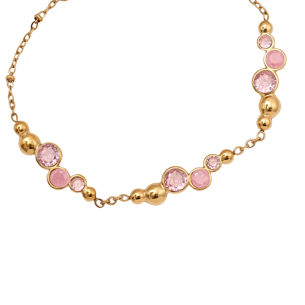 Edelstahl Armkette 17cm Pro Pink Round Diamond