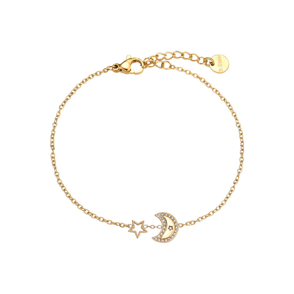 Edelstahl Armkette 17cm Diamond Moon And Star