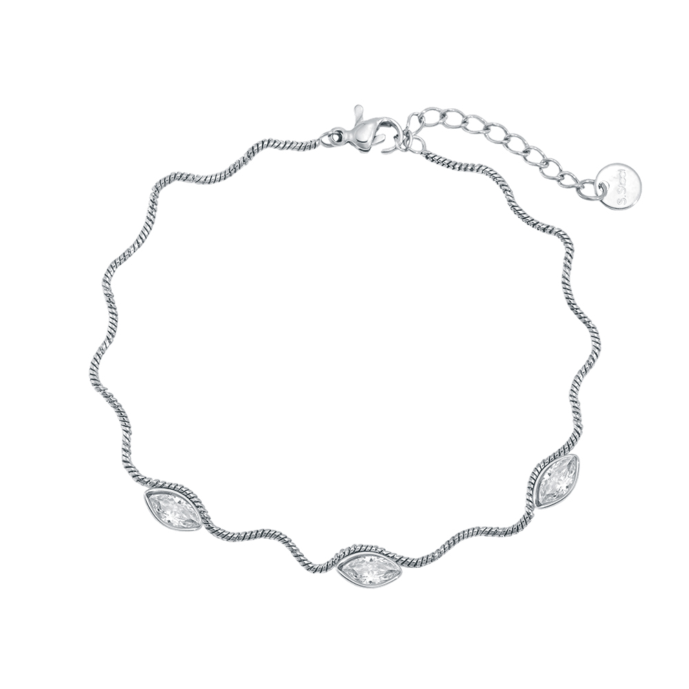 Edelstahl Armband 17cm Wellenkette mit Auge Zirkonia