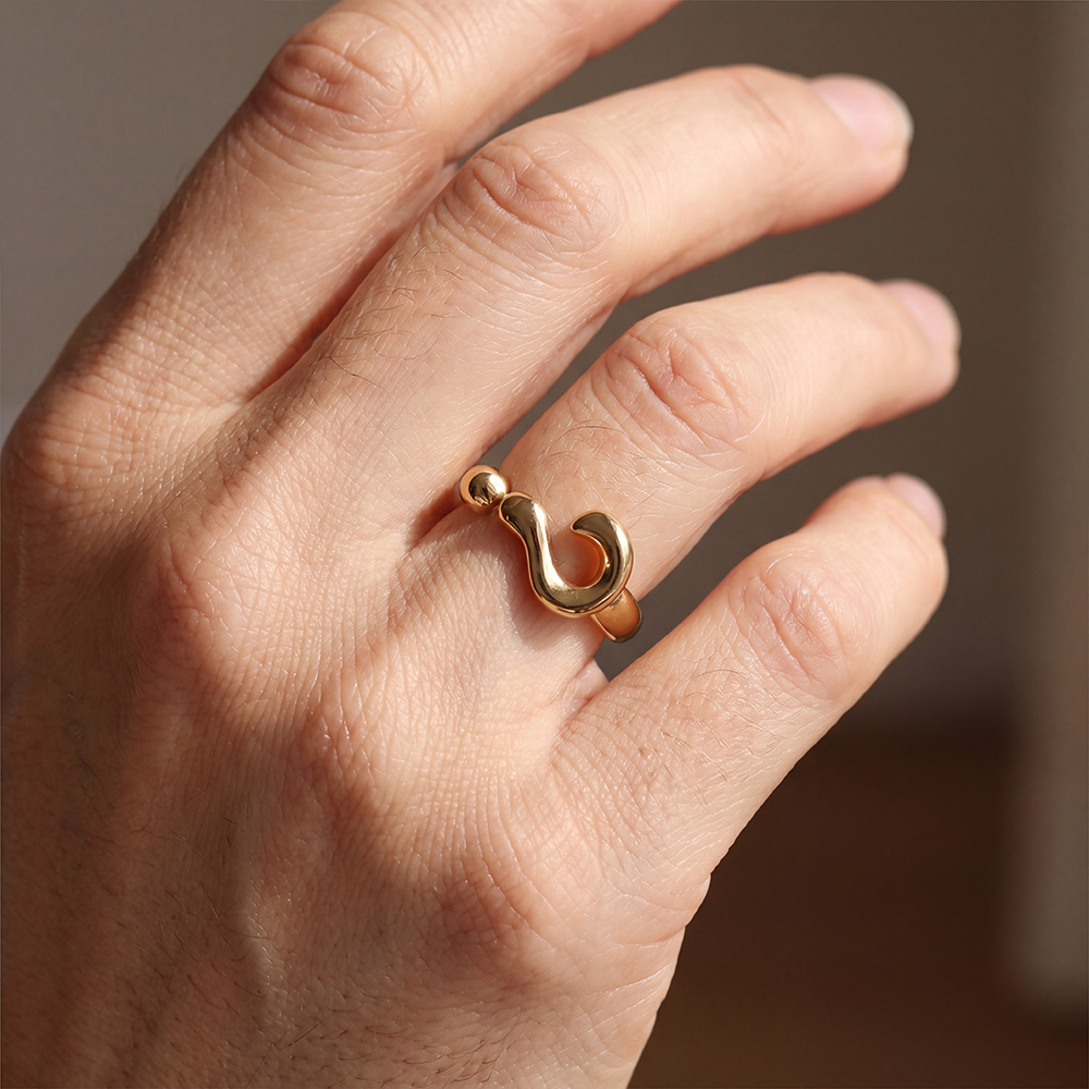 Edelstahl Ring Verstellbar geschwungene Form