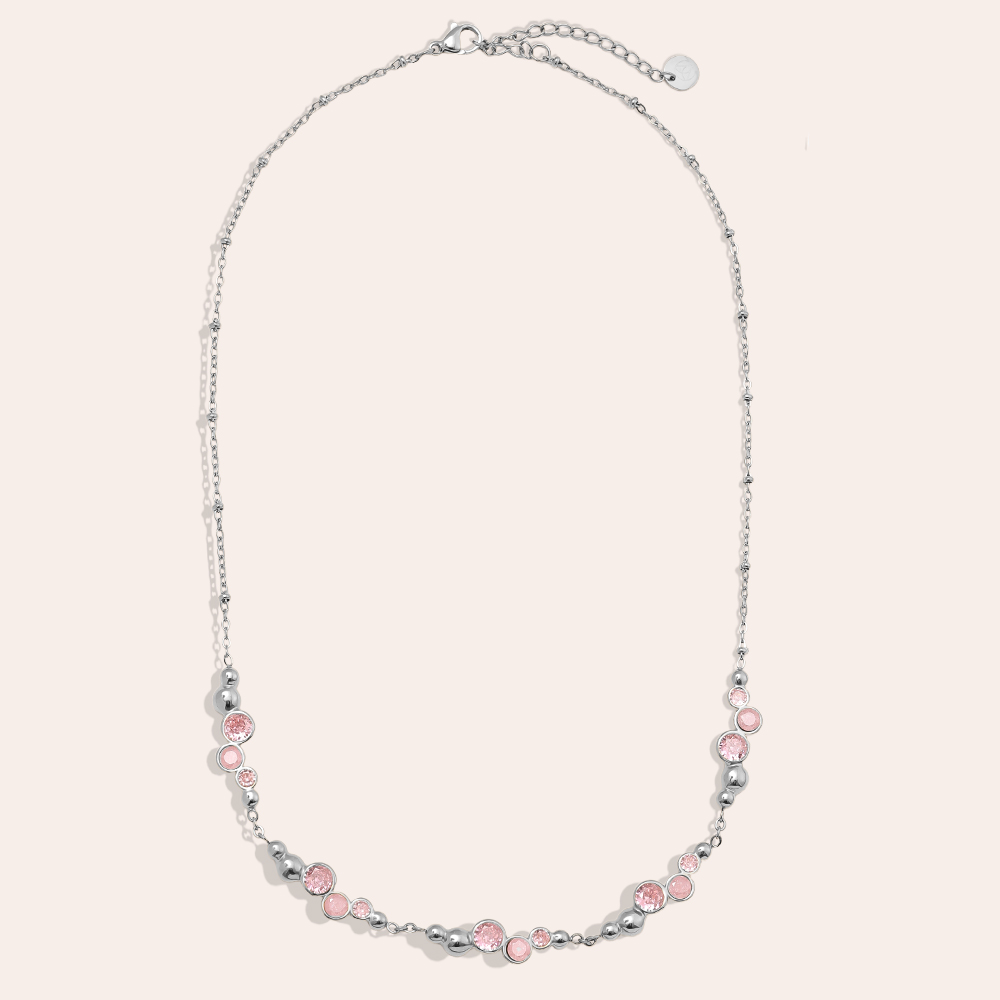 Edelstahl Halskette 42cm Pro Pink Round Diamond