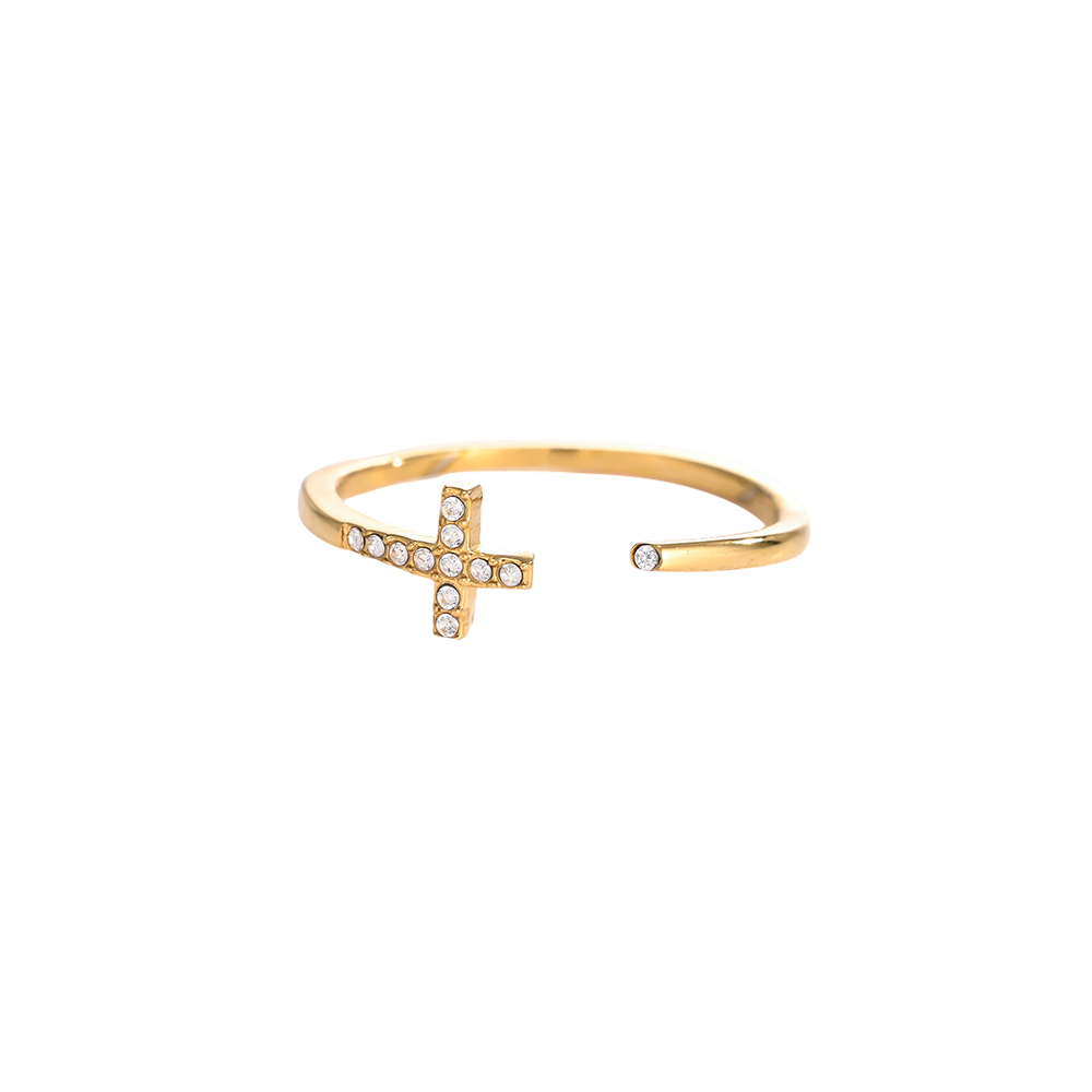 Edelstahl Ring Verstellbarer Kreuz mit Zirkonia