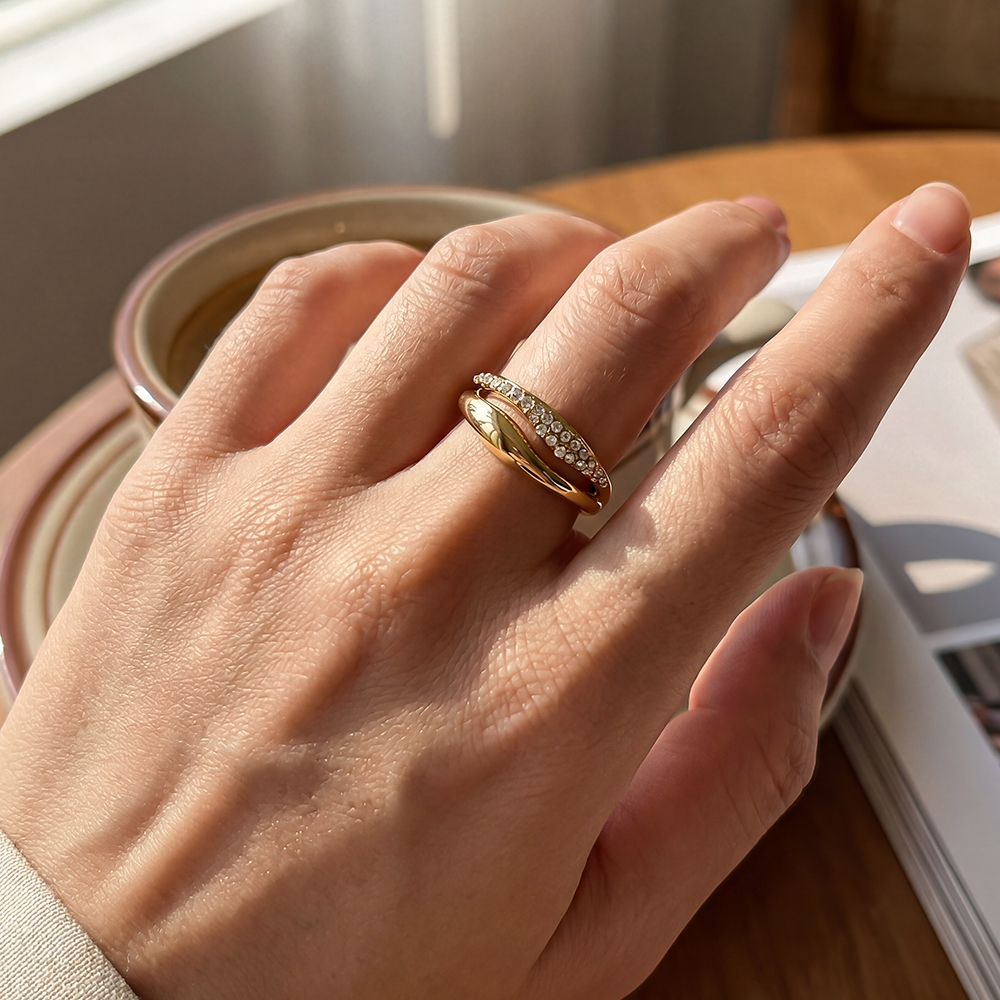 Edelstahl Ring Verstellbarer Doppel Zirkonia