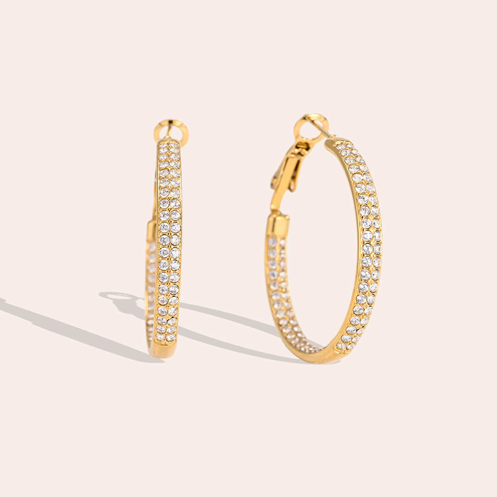 Edelstahl Ohrringe 32mm Zweireihig Zirkonia