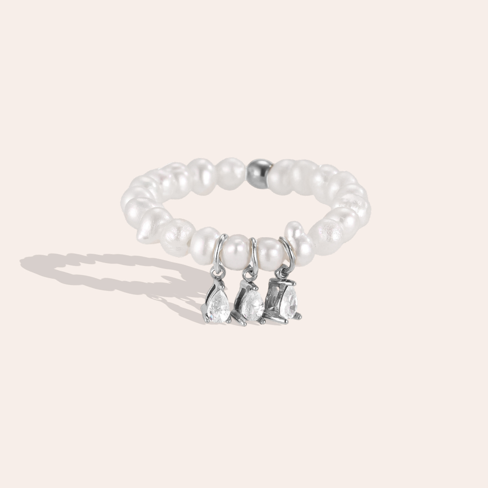 Edelstahl Ring Verstellbarer Elastic Perlen und kleine Zirkonia
