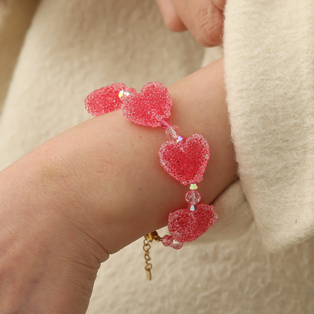Edelstahl Armkette 17cm Acrylic Pink Heart Chain