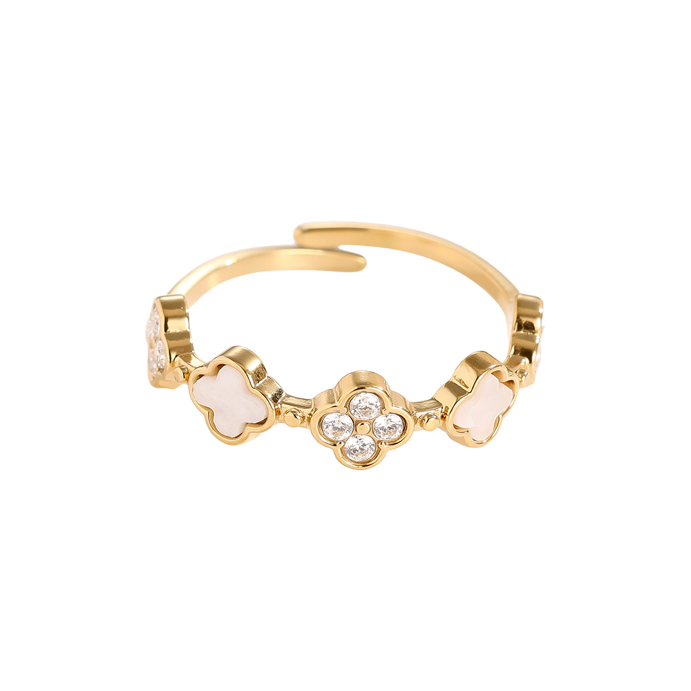 Edelstahl Ring Diamond Lucky Flower And Shell Flower