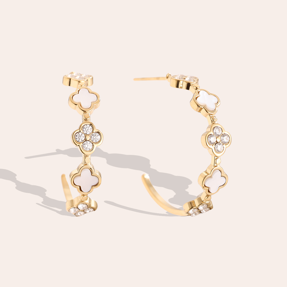 Edelstahl Ohrringe 25mm Lucky Flower Half Hoop