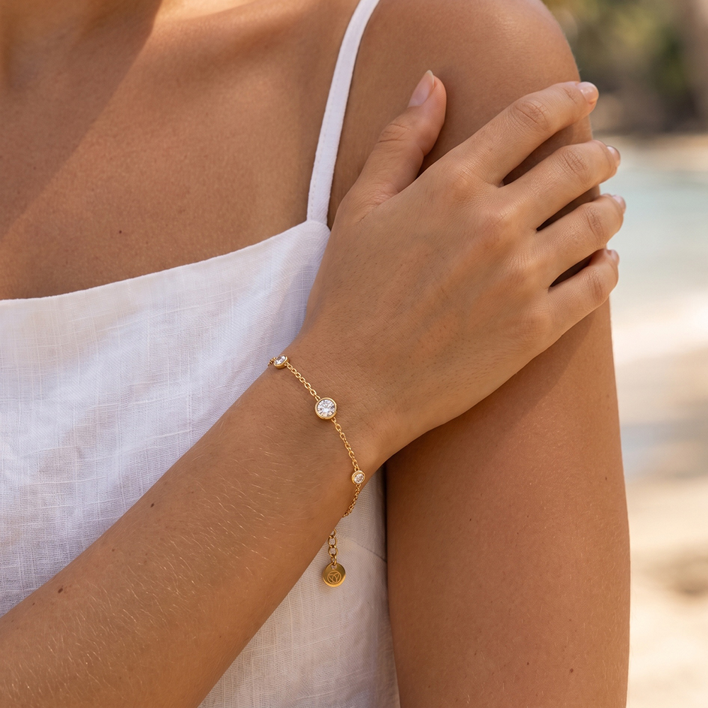 Edelstahl Armband 17cm Runder Zirkonia