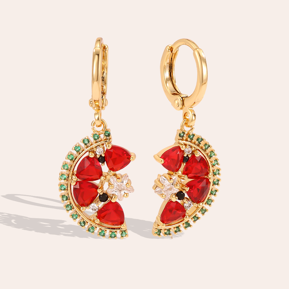 Vergoldete Ohrringe 22mm Zirkonia Wassermelone