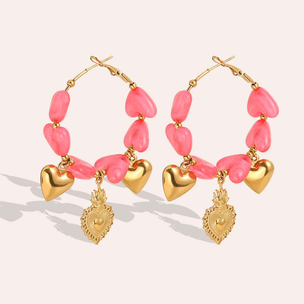Edelstahl Ohrringe 65mm Acrylic Hearts Hoop