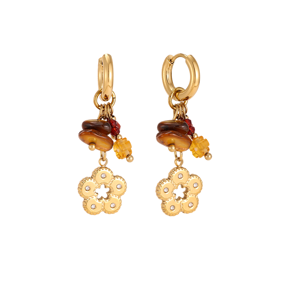 Edelstahl Ohrringe 42*13mm Goldene Blumen mit Kristall und glas