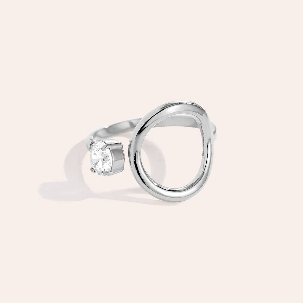 Edelstahl Ring Verstellbarer Kreis mit Zirkonia    