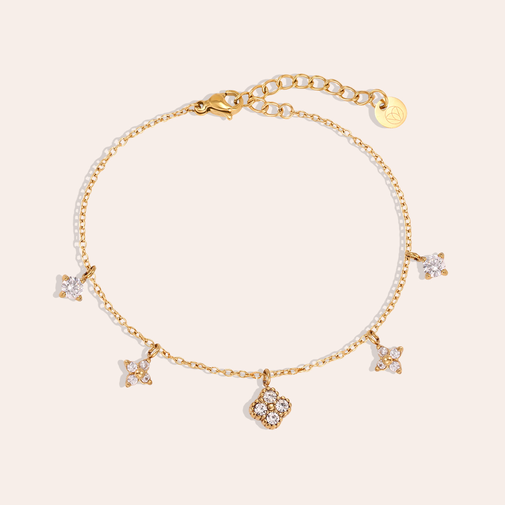Edelstahl Armband 17cm verschiedene Zirkonia Kleeblatt 