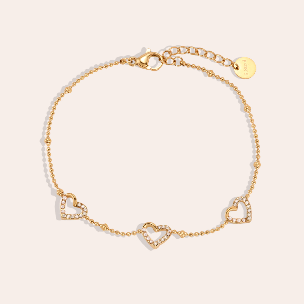 Edelstahl Armband 17cm Herz mit Perlen und Strass Hälfte