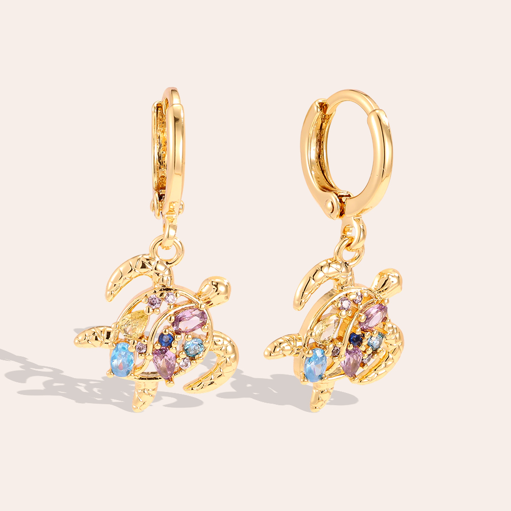 Vergoldete Ohrringe 29mm Zirkonia Schildkröte