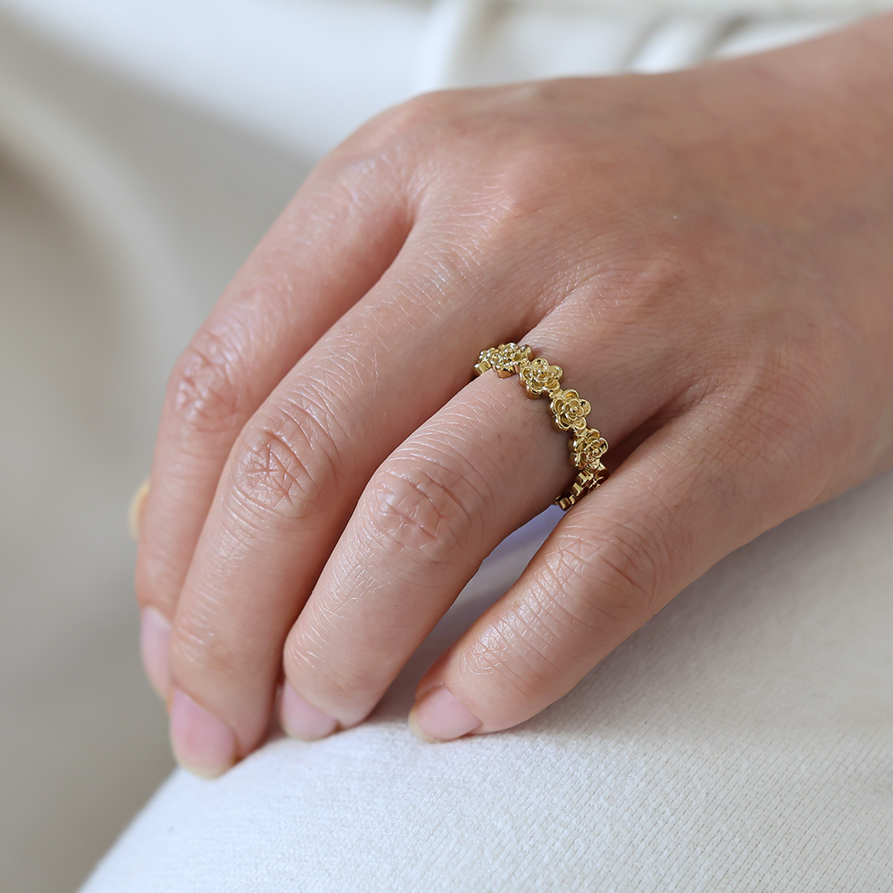 Edelstahl Ring Verstellbarer viele kleine Blumen