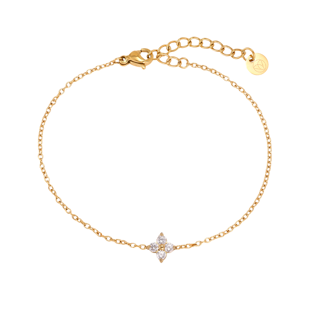 Edelstahl Armband 17cm elegant Zirkonia Kleeblatt 