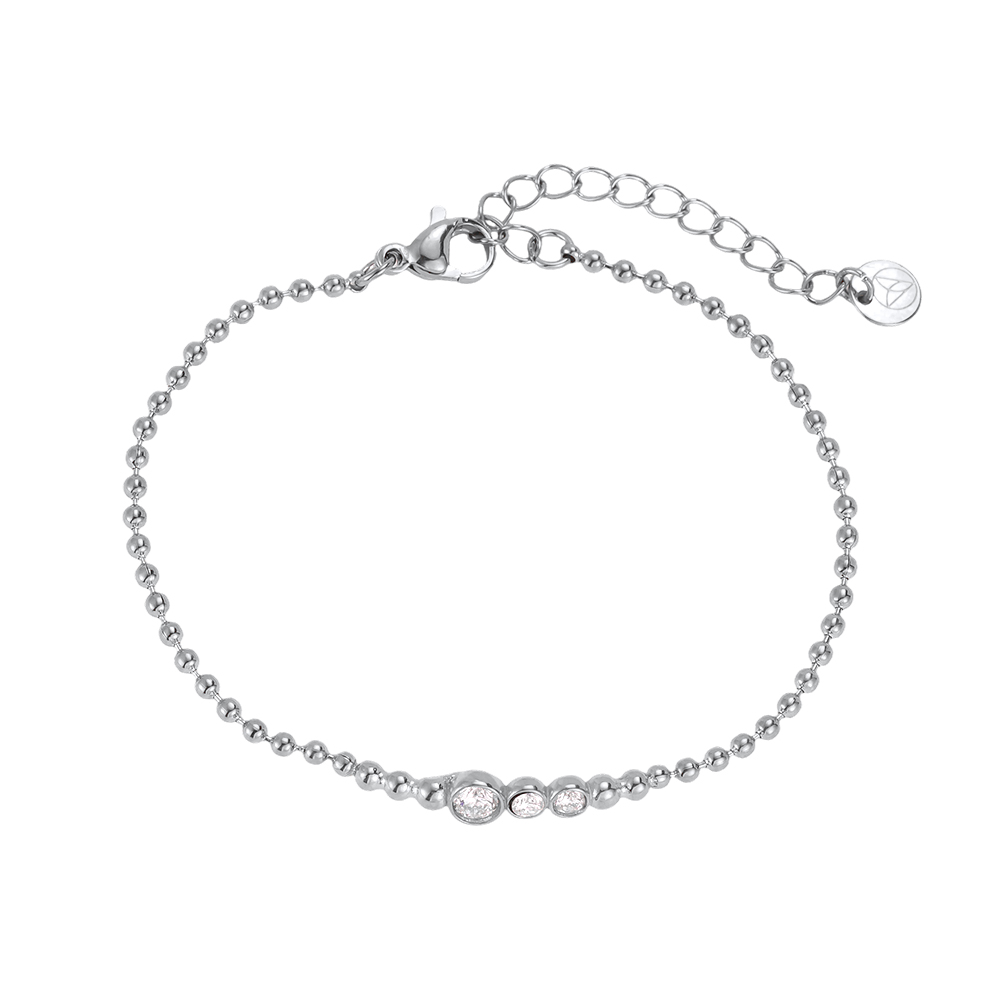 Edelstahl Armband 17cm Punktkette mit Zirkonia  