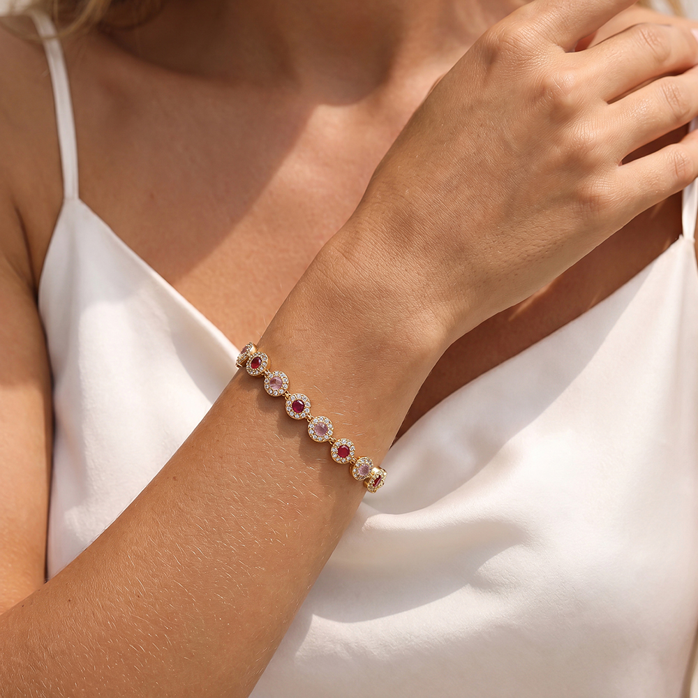 Edelstahl Armband 17cm Rosatöne rund funkelnde Zirkonia     