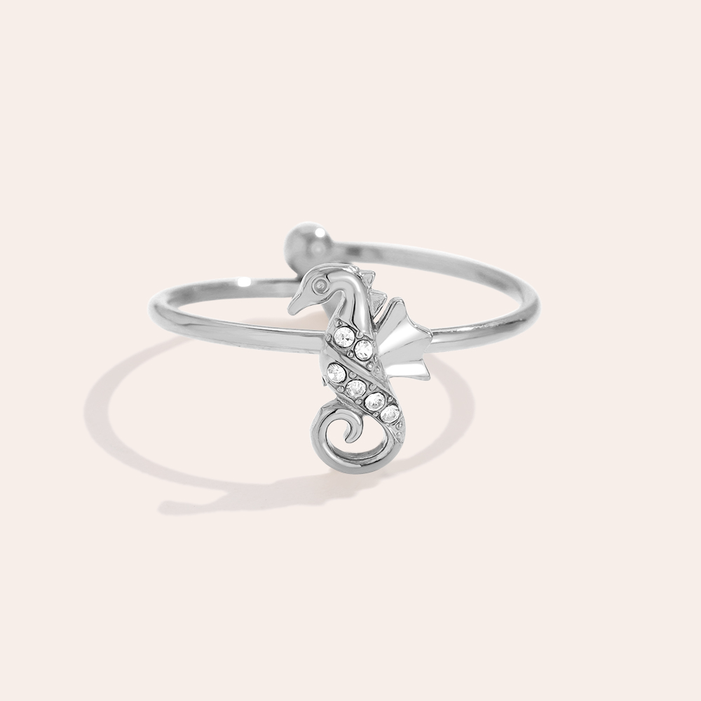 Edelstahl Ring Diamond Sea Horse