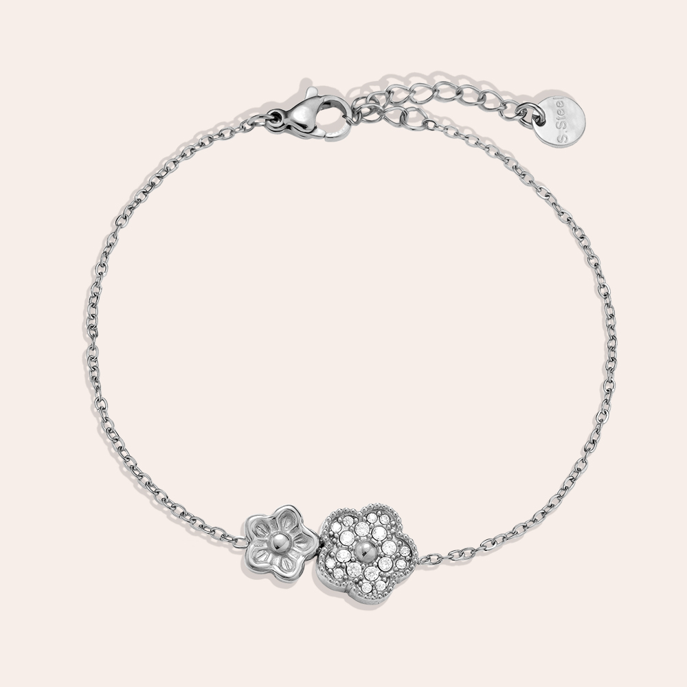 Edelstahl Armkette 17cm Zwei süße Blumen