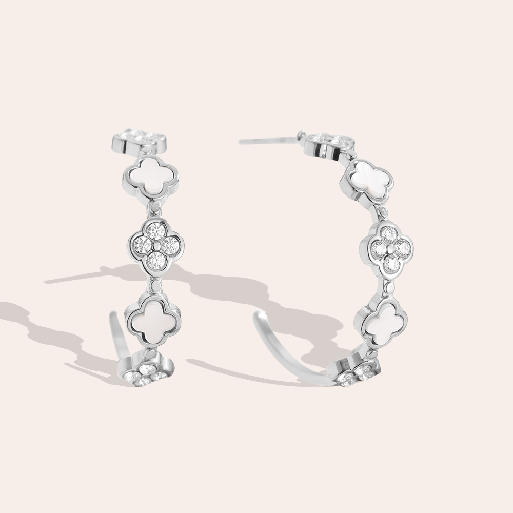Edelstahl Ohrringe 25mm Lucky Flower Half Hoop