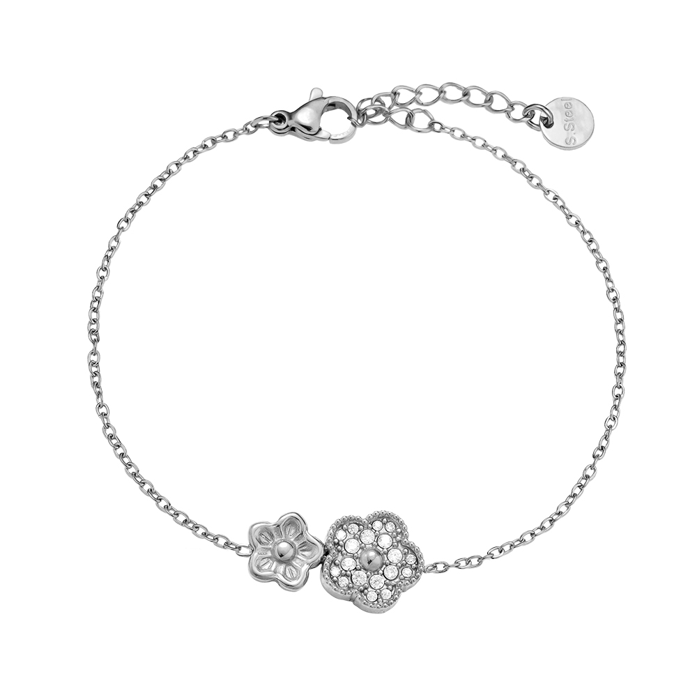 Edelstahl Armkette 17cm Zwei süße Blumen