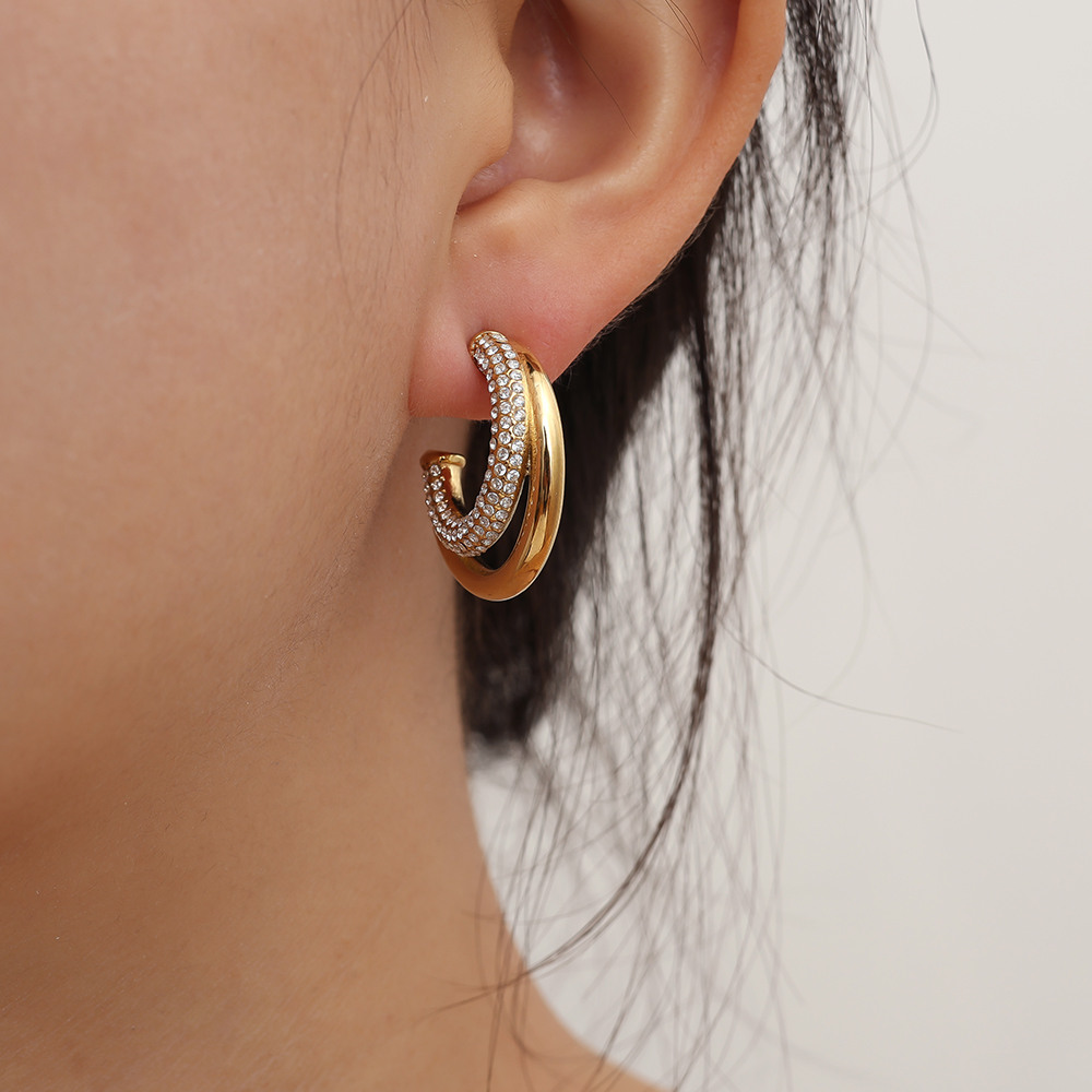 Edelstahl Ohrringe 35mm Fine Diamond Hoop