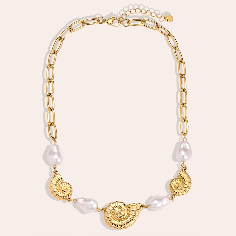 Edelstahl Halskette 39cm Pearl Shells