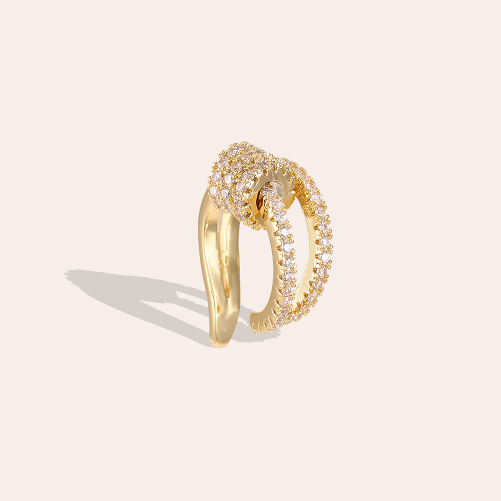 Vergoldete Ear-cuffs 15mm Doppellagiges Design mit kleinem Kreis Zirkonia
