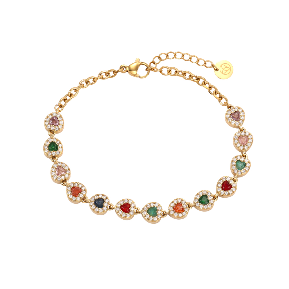 Edelstahl Armband 17cm bunte Herz funkelnde Zirkonia   